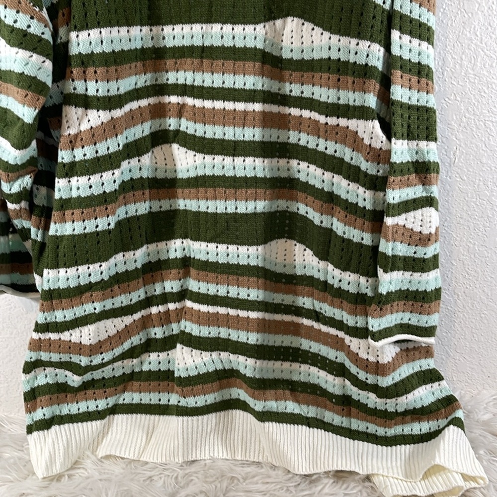 BLOOMCHIC Striped Contrast Button Up Hollow Out Cardigan Size 5X NEW - Picture 9 of 16